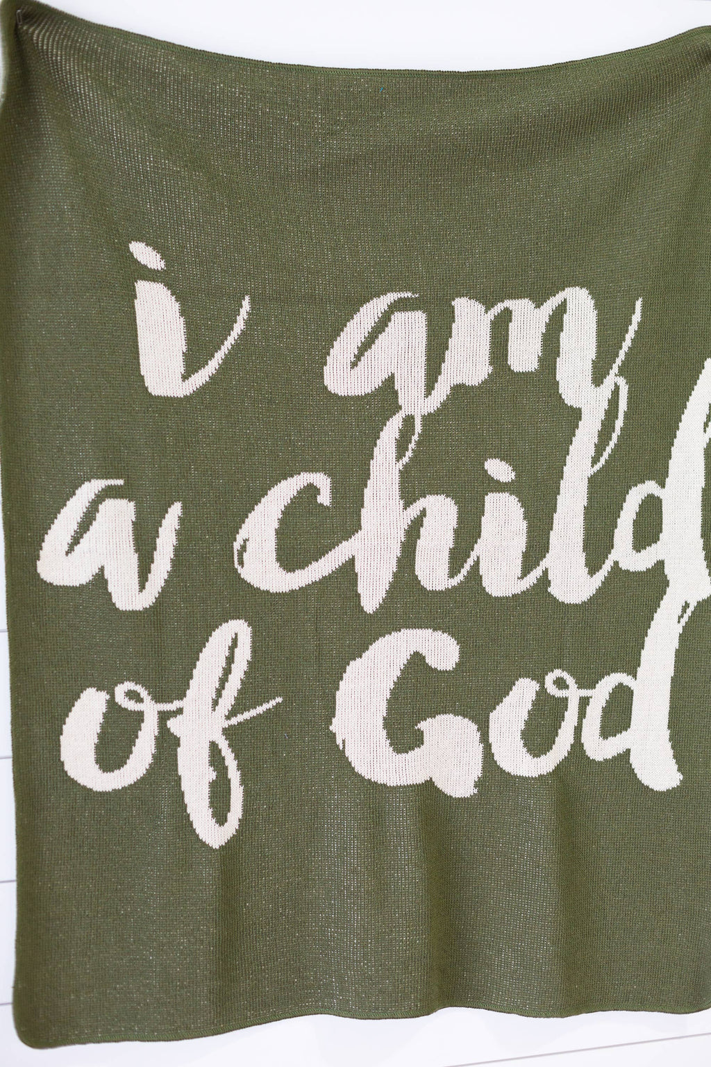 Made in the USA |Child of God Knit Throw Blanket Script