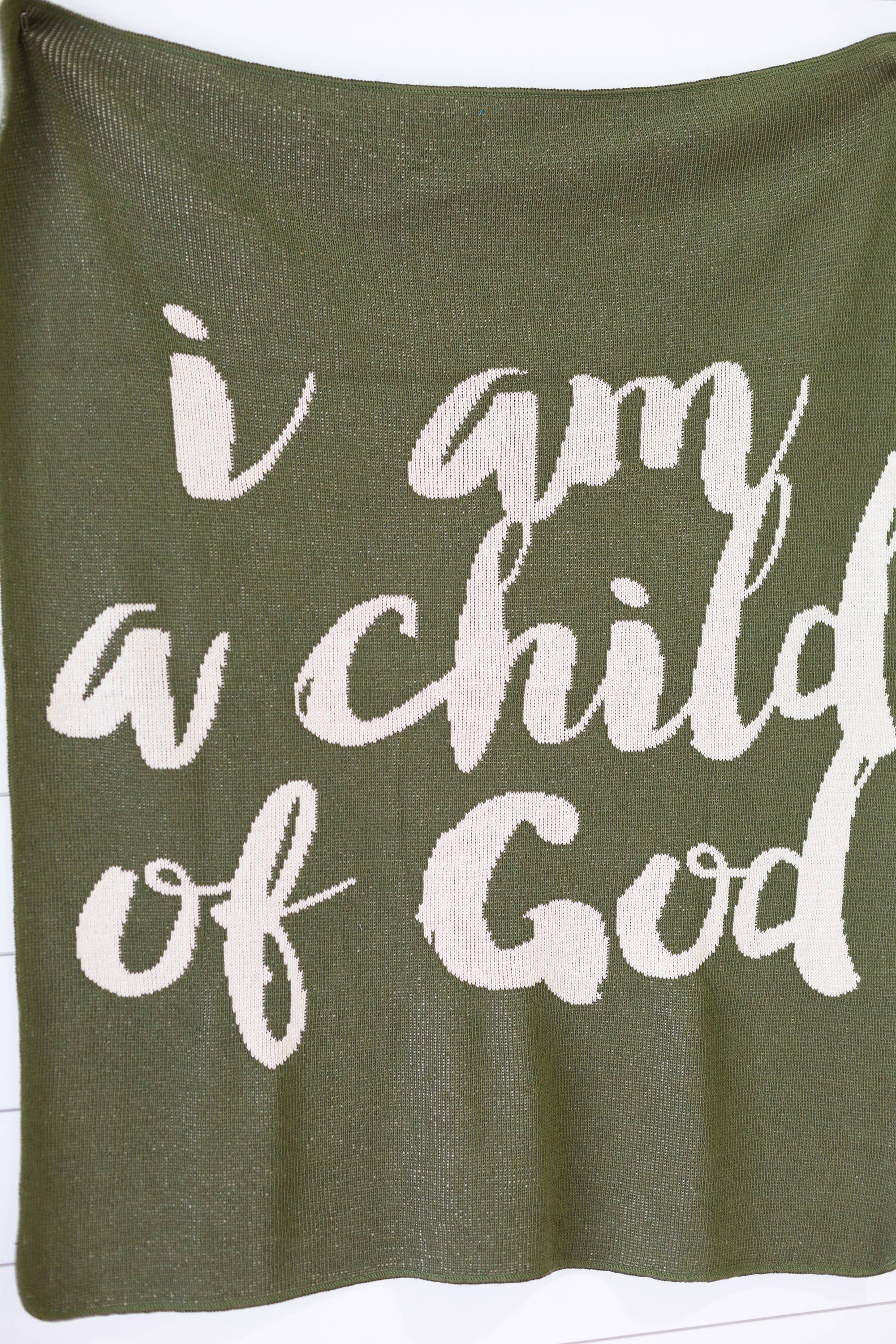 Made in the USA |Child of God Knit Throw Blanket Script