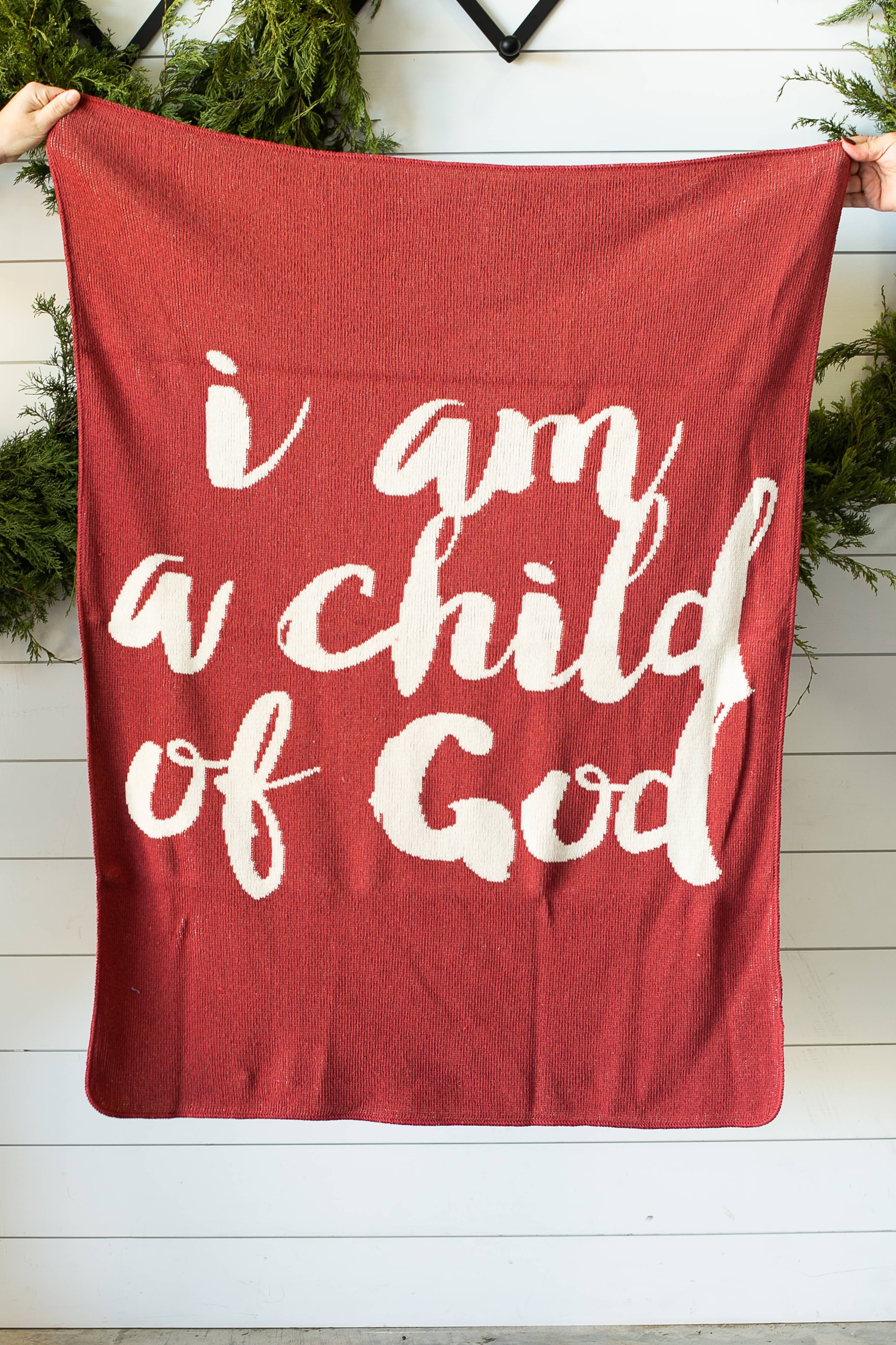 Made in the USA |Child of God Knit Throw Blanket Script