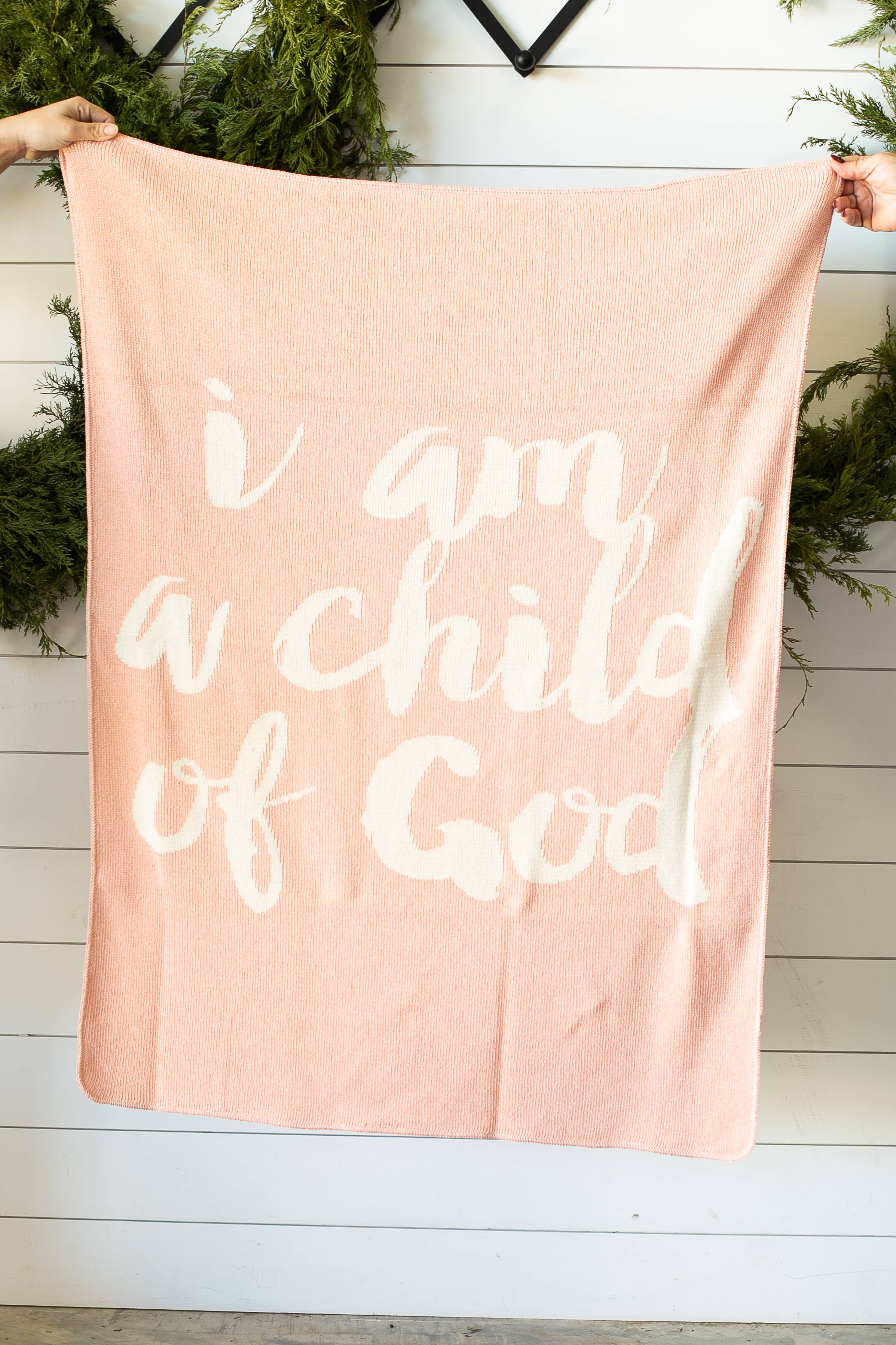 Made in the USA |Child of God Knit Throw Blanket Script