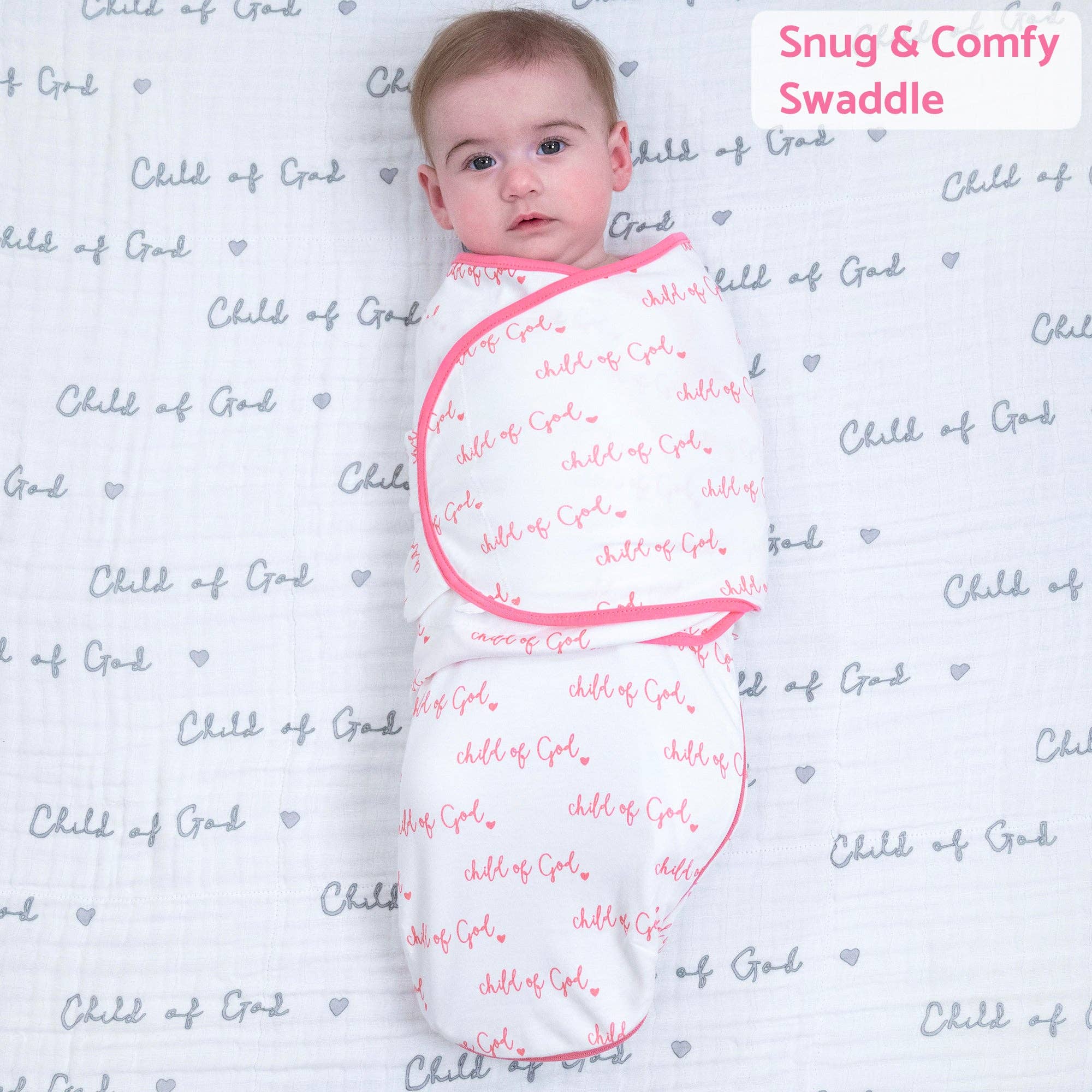 Cotton Velcro Newborn Swaddle Sack Pink Child of God
