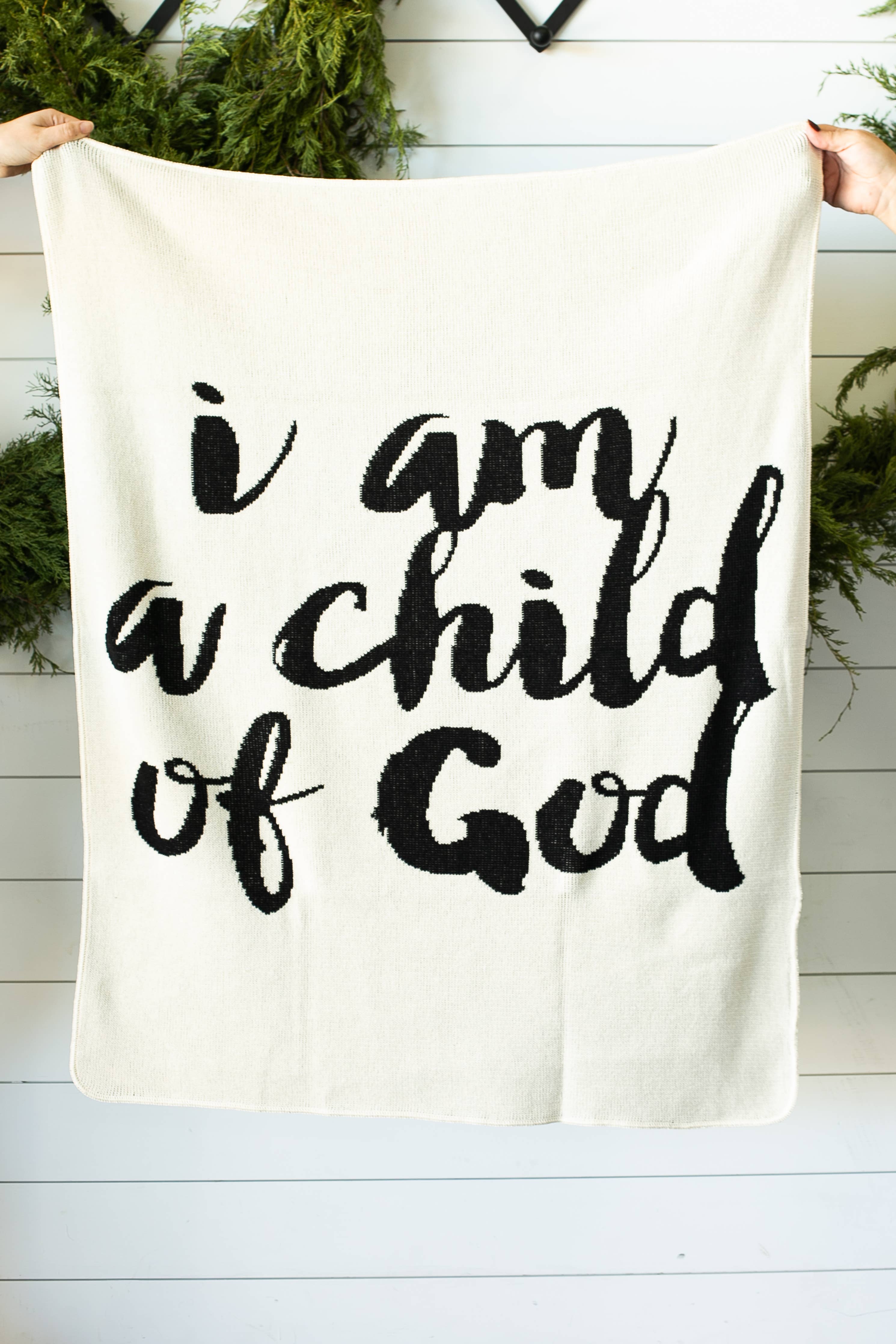 Made in the USA |Child of God Knit Throw Blanket Script