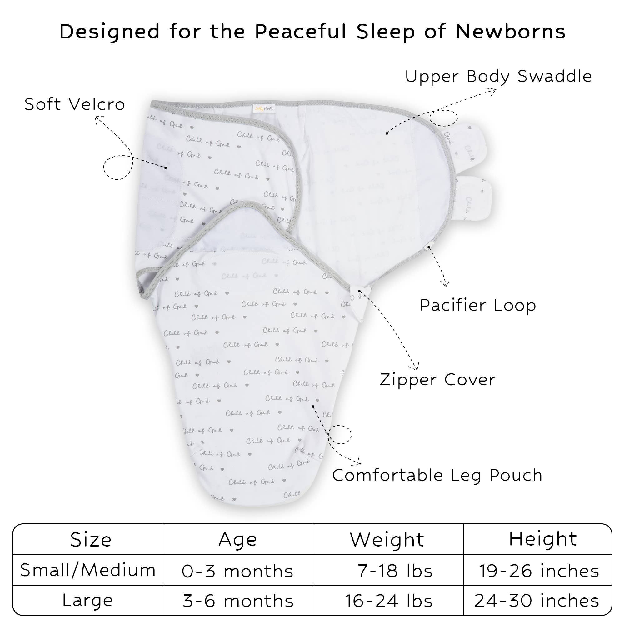 Cotton Velcro Newborn Swaddle Sack Child of God