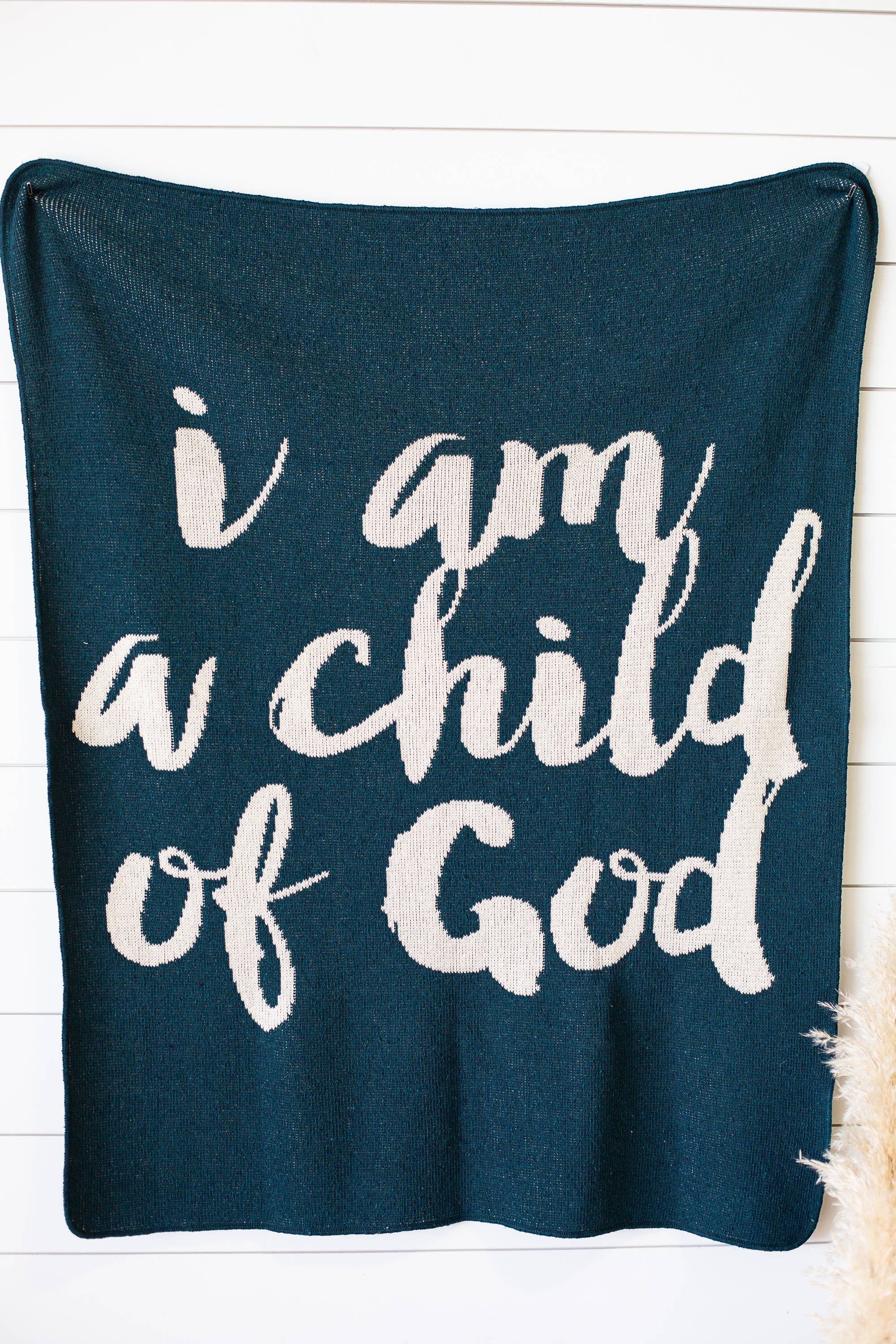 Made in the USA |Child of God Knit Throw Blanket Script