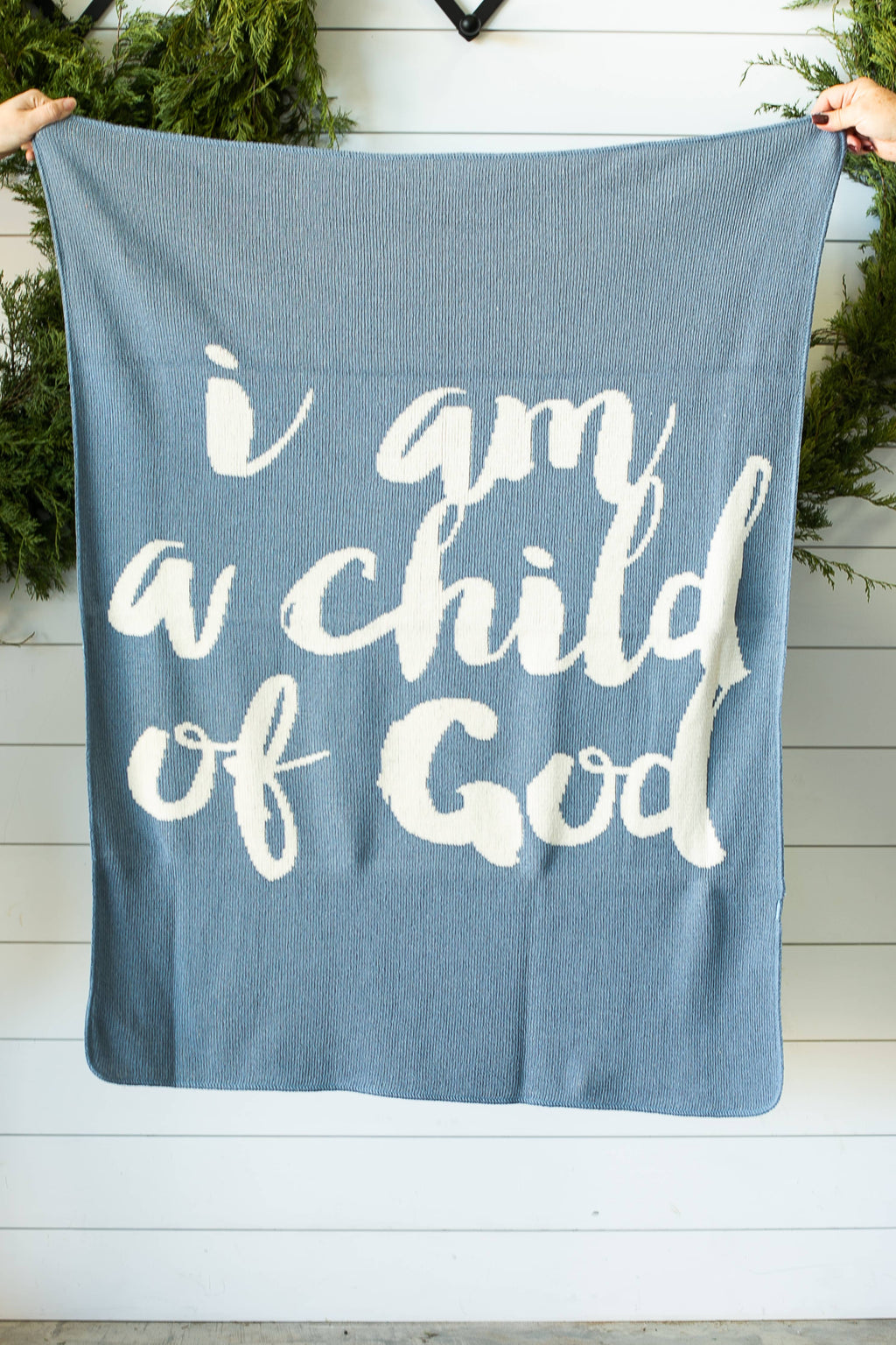 Made in the USA |Child of God Knit Throw Blanket Script