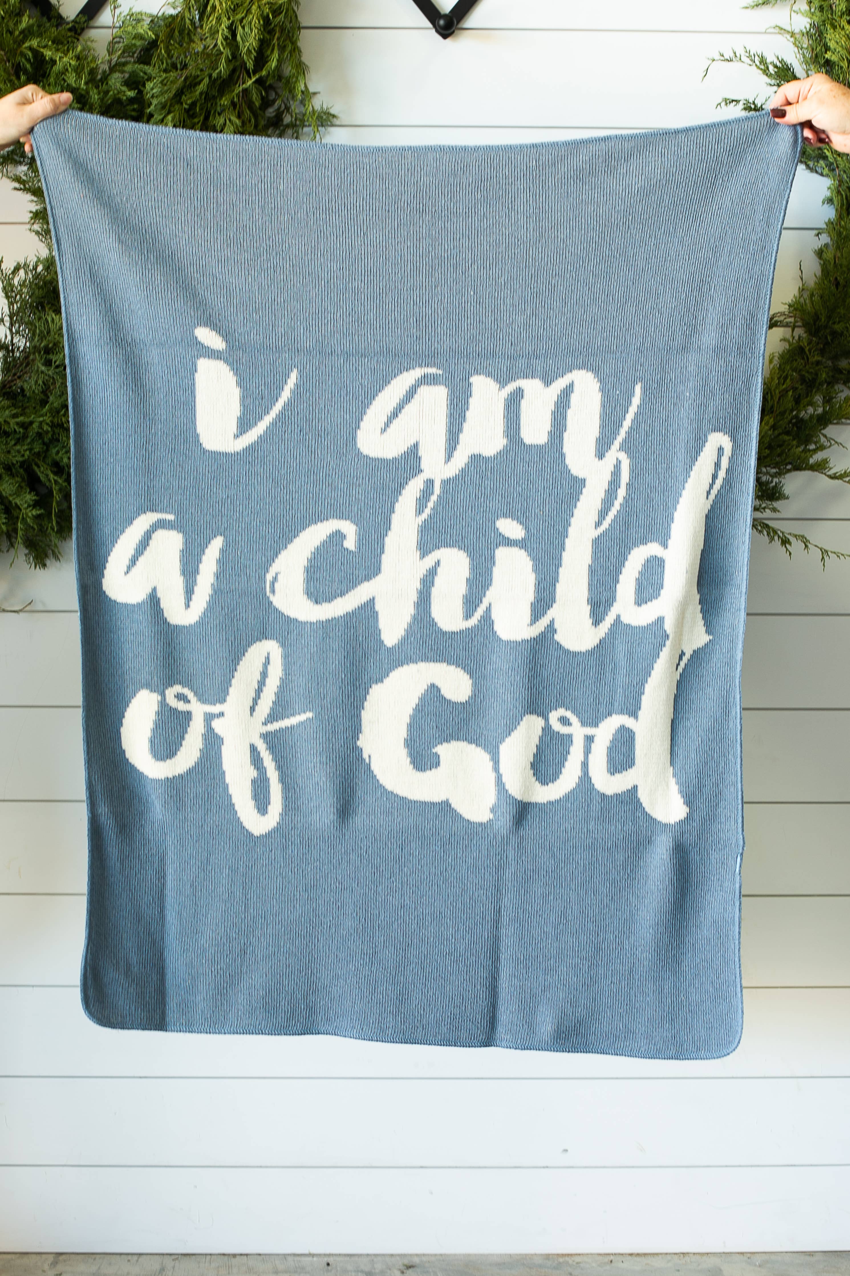 Made in the USA |Child of God Knit Throw Blanket Script
