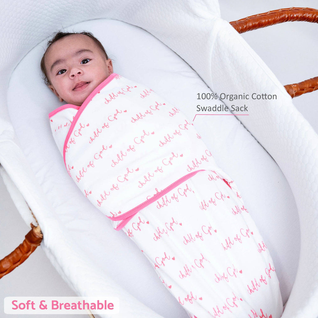 Cotton Velcro Newborn Swaddle Sack Pink Child of God