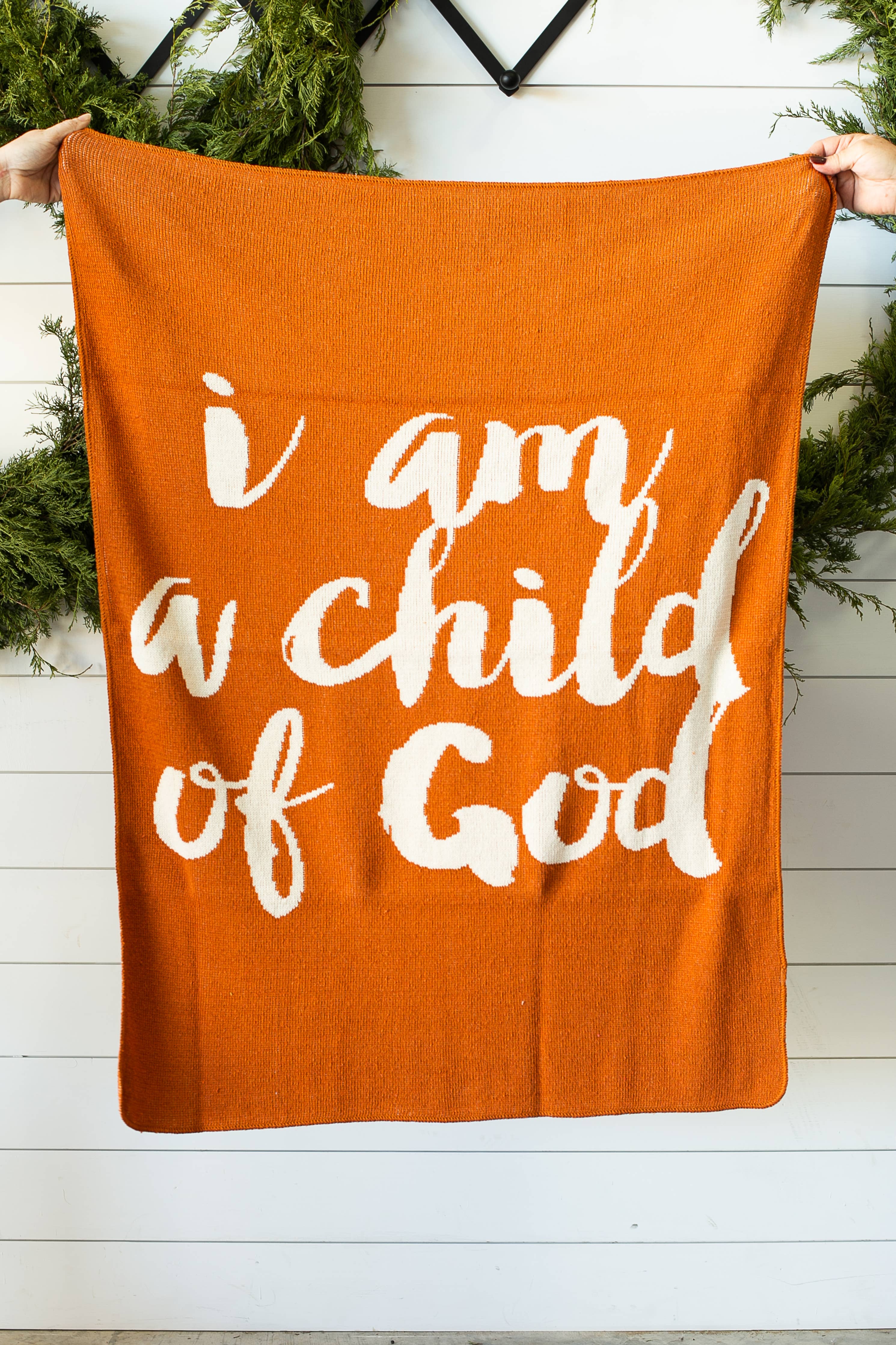 Made in the USA |Child of God Knit Throw Blanket Script