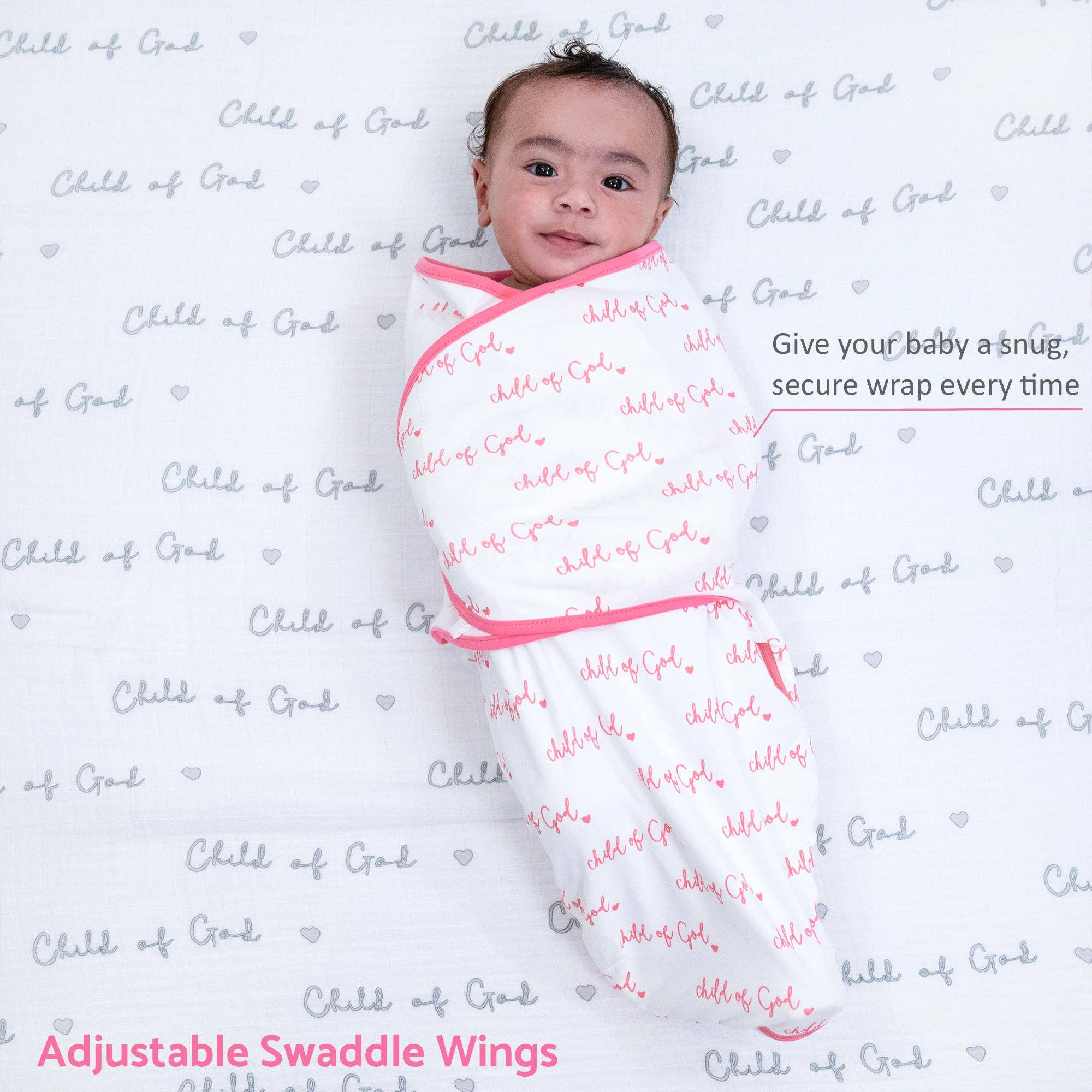 Cotton Velcro Newborn Swaddle Sack Pink Child of God