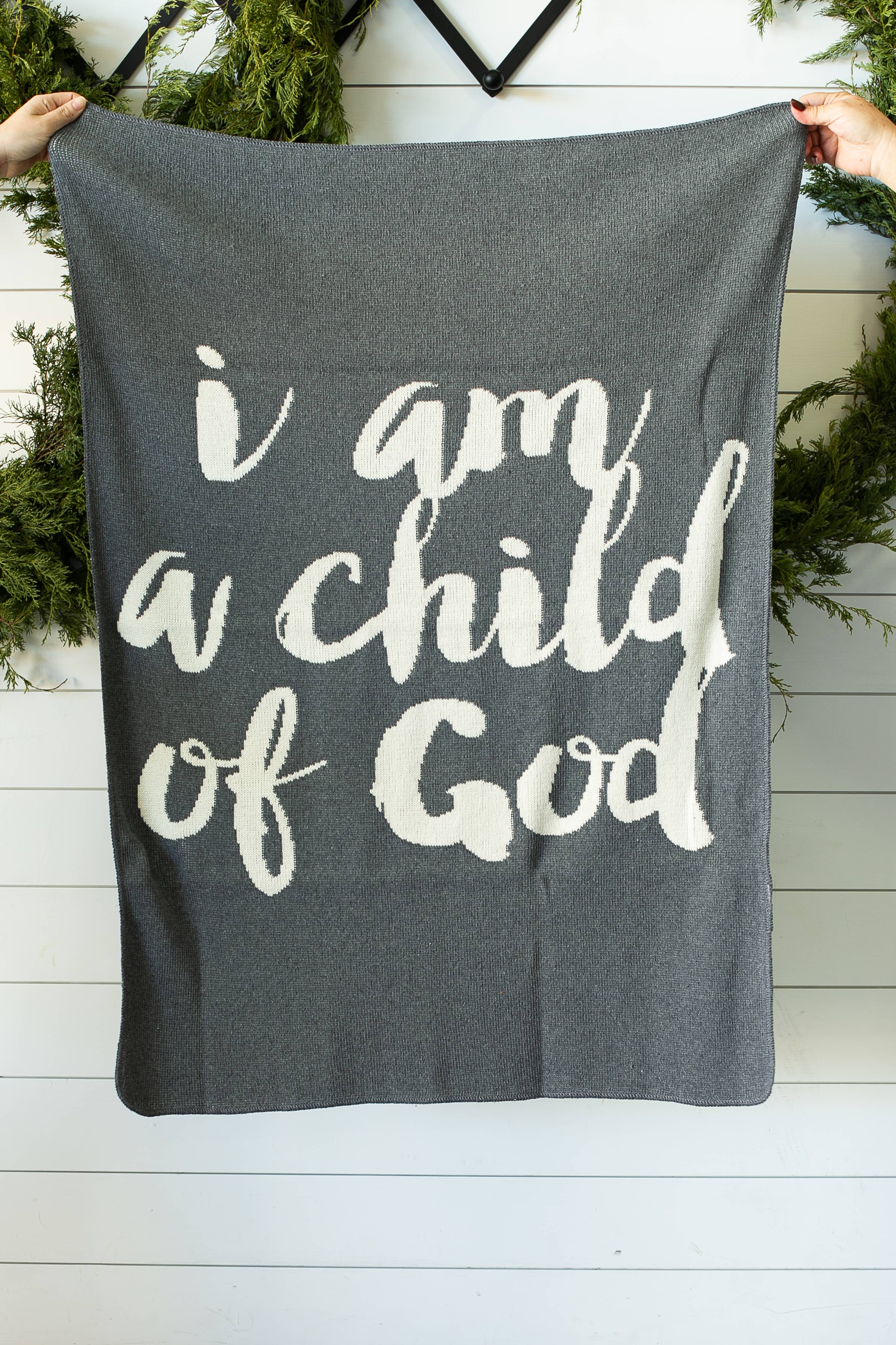 Made in the USA |Child of God Knit Throw Blanket Script